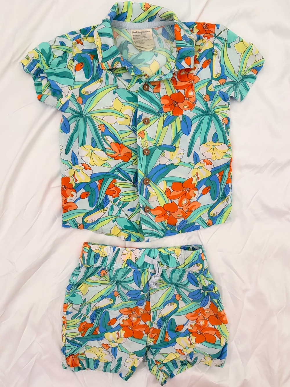 First Impressions Tropical Floral Short Pajama Set - Blue & Orange